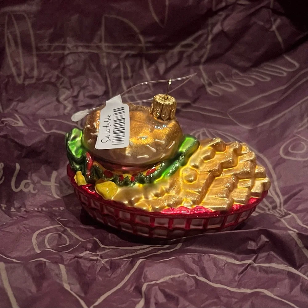 Basket of Burger and Fries Glass Ornament